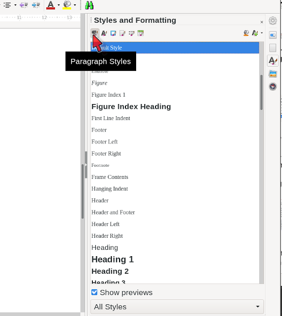 The LibreOffice Styles menu, showing all the
	     styles.